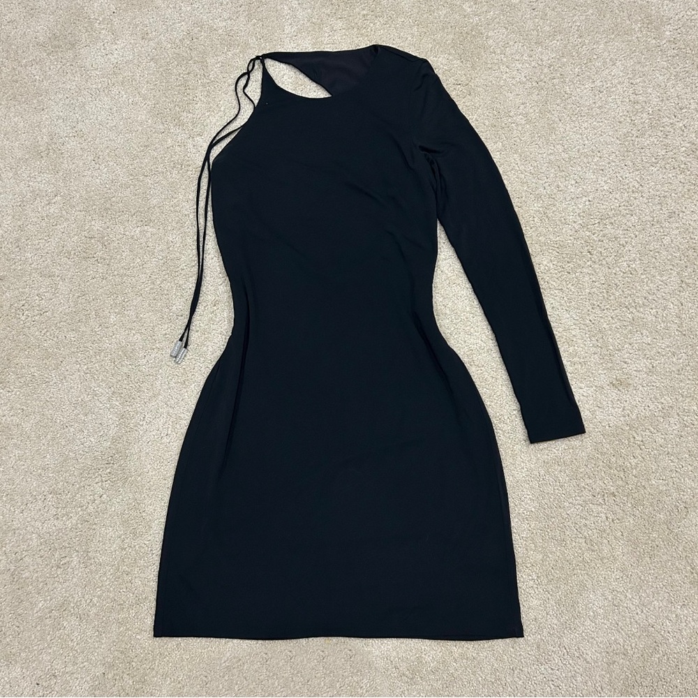 $445 NWT HALSTON Kayleigh One-Sleeve Cutout Jersey Mini Dress Women’s Size 12